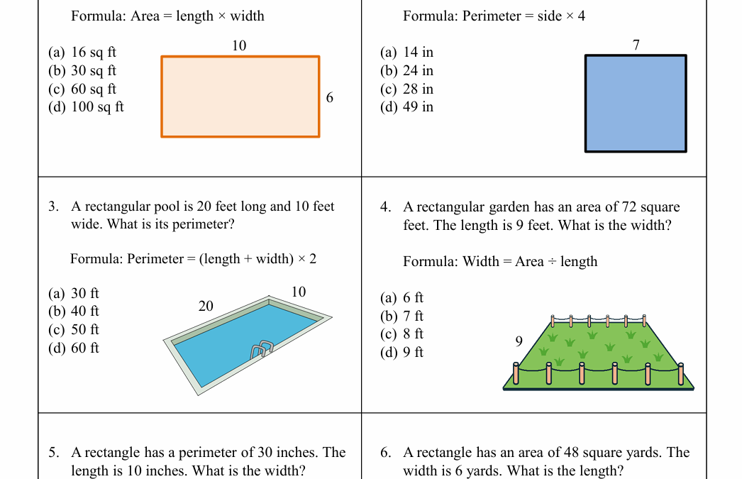 Formula Problem Solving Fifth Grade Math Worksheet