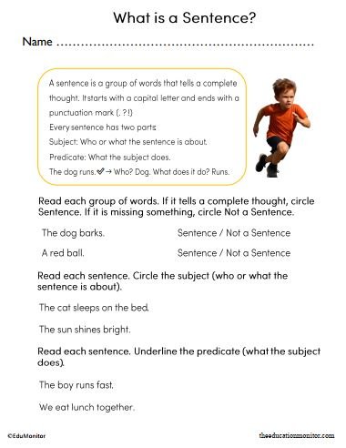 Complete Sentences Worksheet for Grade 2