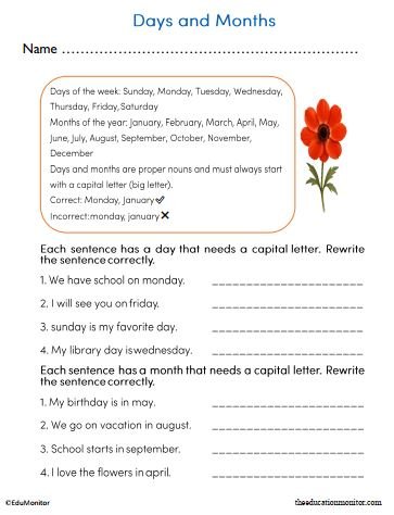 Second Grade Days and Months Worksheet - EduMonitor | Science, Math ...