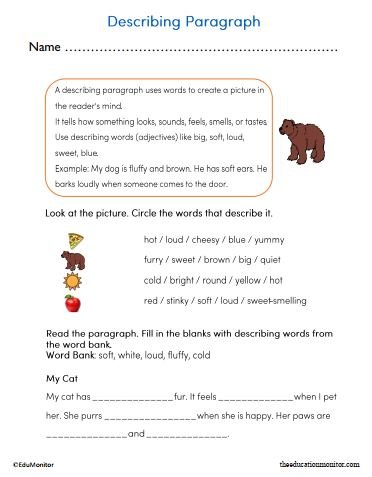 2nd Grade Describing Paragraph Worksheet