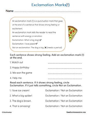 Exclamation Marks Worksheet for 2nd Grade