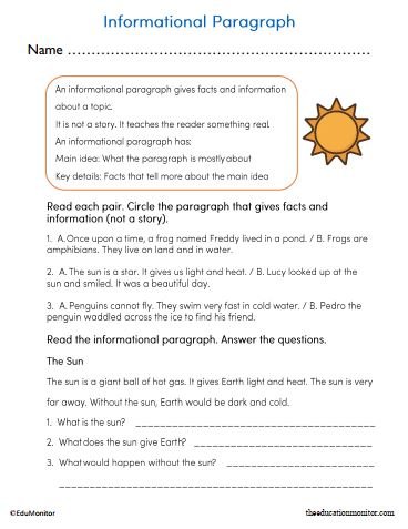 Informational Paragraph Worksheet for Second Grade