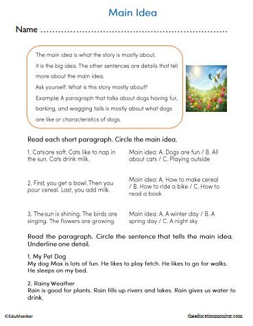 Second Grade Main Idea Worksheet
