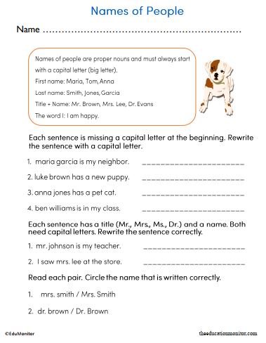 Names of People Worksheet for 2nd Grade - EduMonitor | Science, Math ...