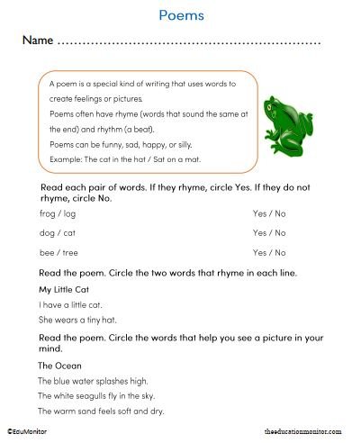 Second Grade Poems Reading and Writing Worksheet