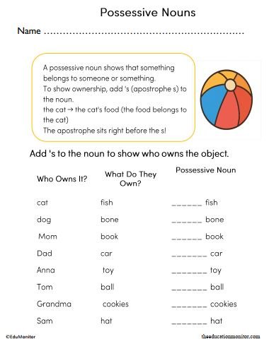Possessive Nouns Worksheet for Grade 2