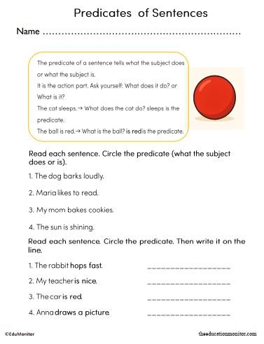 2nd Grade Predicates of Sentences Worksheet