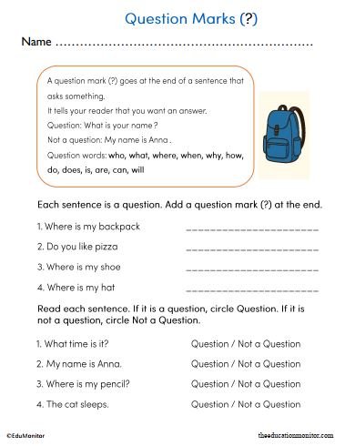 2nd Grade Question Marks Worksheet