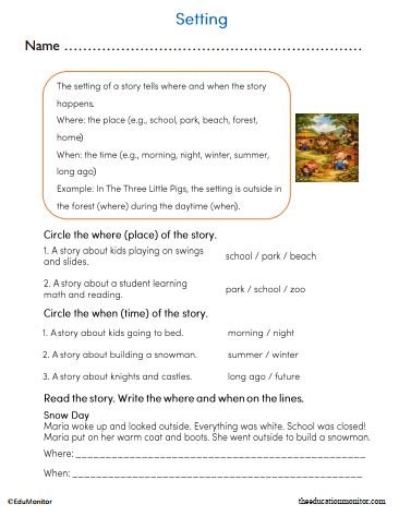 Setting Reading and Writing Worksheet for 2nd Grade
