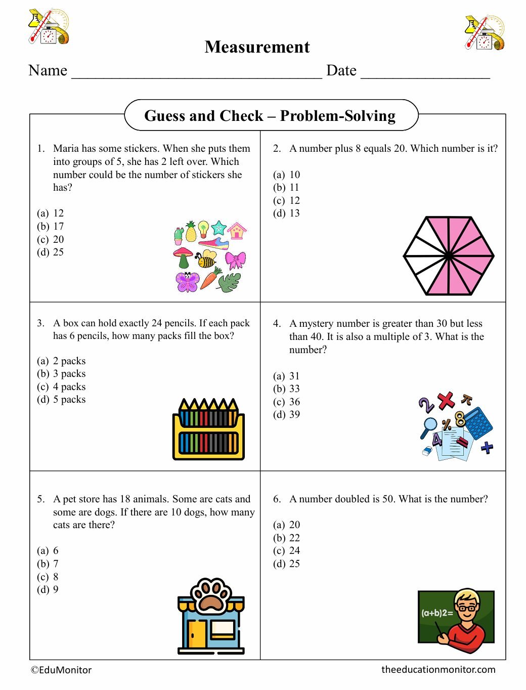 Guess and Check Word Problem Fifth Grade Math Worksheet