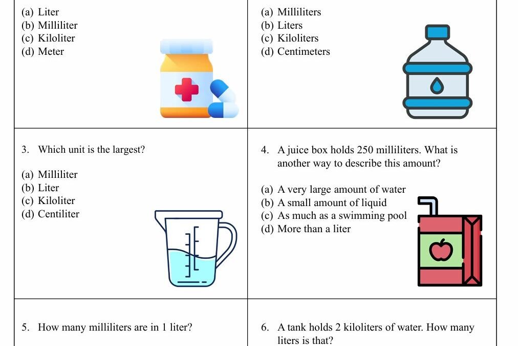 Metric Capacity Fifth Grade Math Worksheet