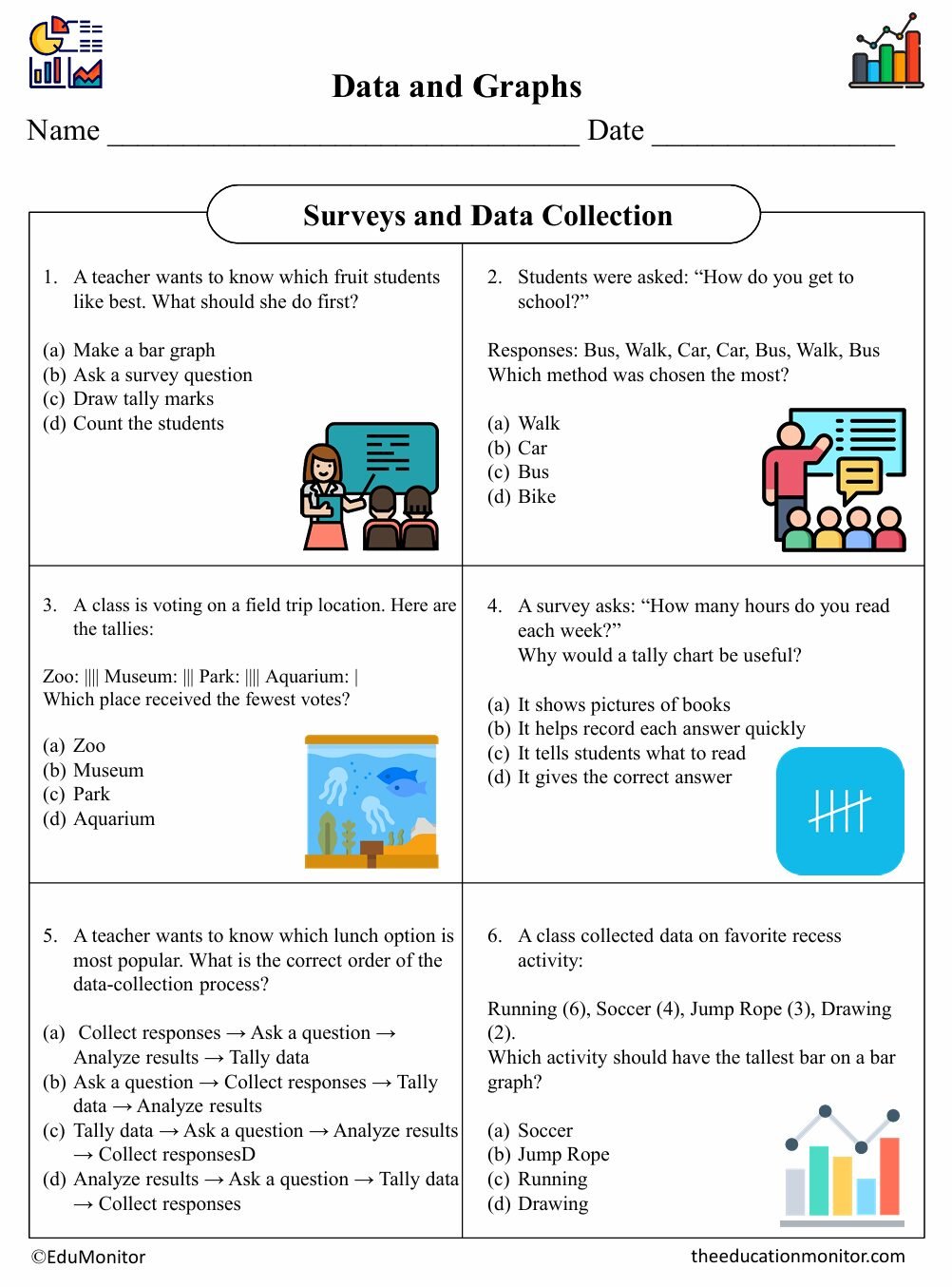 Surveys and Data Collection Fifth Grade Math Worksheet