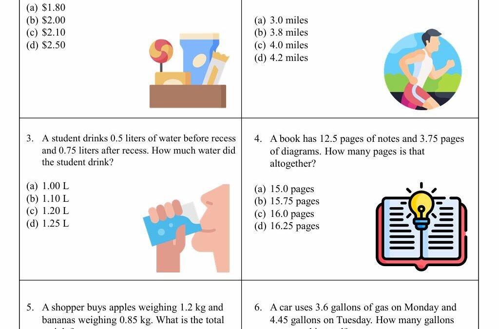 Addition of Decimals Fifth Grade Math Worksheet