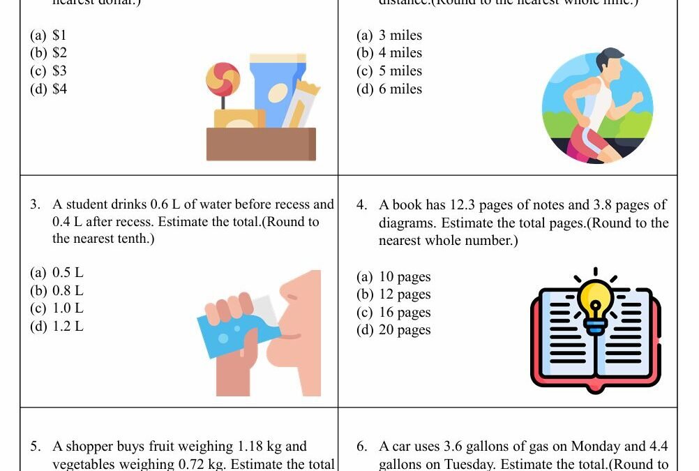 Estimation of Decimal Sums Fifth Grade Math Worksheet