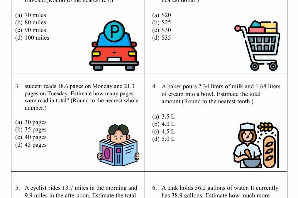 Problem Solving Using Estimation Fifth Grade Math Worksheet