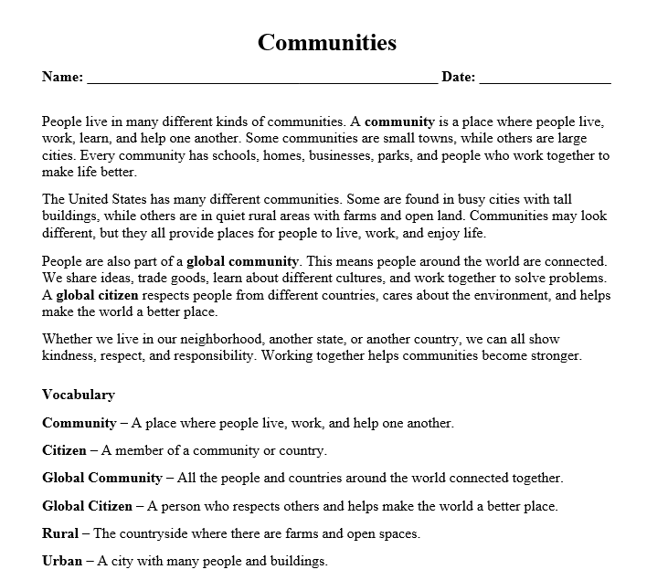 Understanding Communities I Social Studies