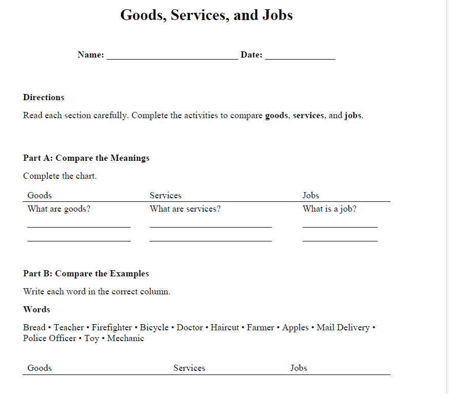 Goods, Services, and Jobs