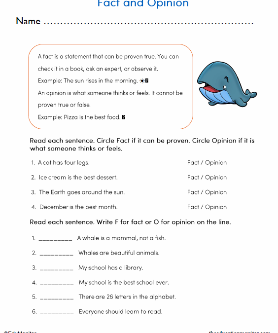 2nd Grade Fact and Opinion Worksheet