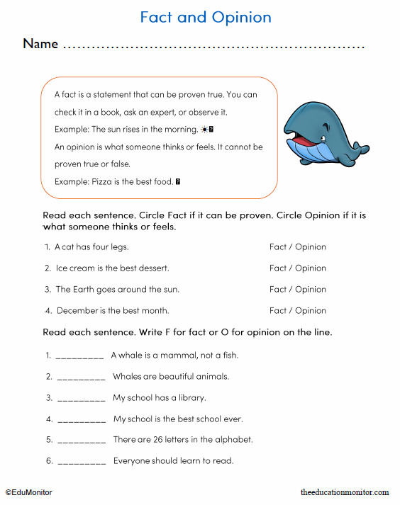 Grade 2 Fact and Opinion Worksheet_EduMonitor 2nd Grade Fact and Opinion Worksheet