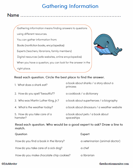Grade 2 Gathering Information Worksheet