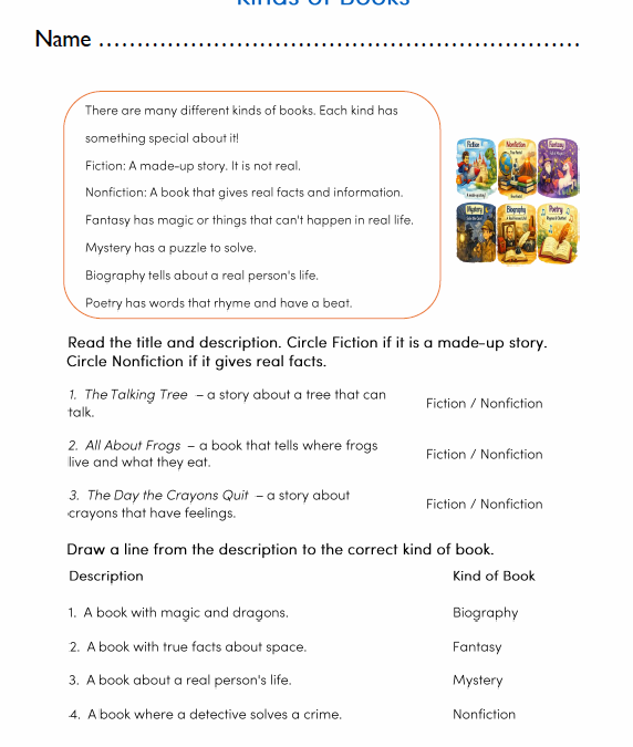 Kinds of Books Worksheet for Second Grade