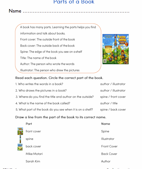 Grade 2 Parts of a Book Worksheet