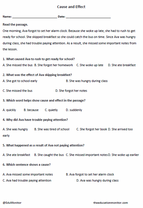 Grade 4 Cause and Effect worksheet_ EduMonitor Fourth Grade Cause and Effect worksheet