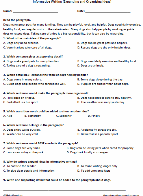 Informative Writing Worksheet for 4th Grade