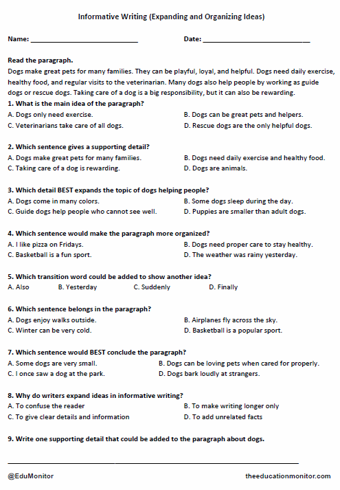 Grade 4 Informative writing worksheet_ EduMonitor Informative Writing Worksheet for 4th Grade