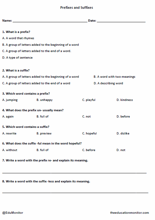 Grade 4 Prefixes and Suffixes Worksheet _ EduMonitor Prefixes and Suffixes Worksheet for Grade 4