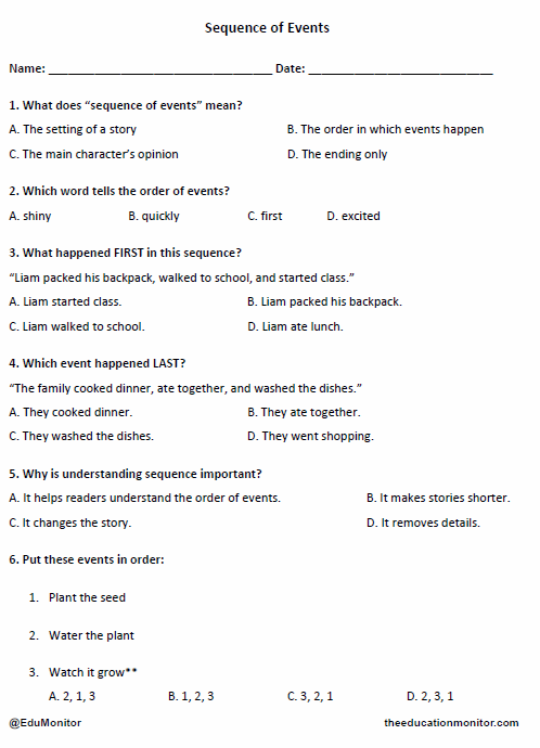 Grade 4 Sequence of Events Worksheet_ EduMonitor Sequence of Events Printable Worksheet for 4th Grade