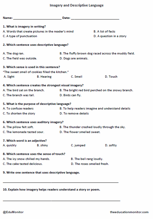 Grade 4 imagery and descriptive lang worksheet_ EduMonitor Grade 4 Imagery and Descriptive Language Worksheet