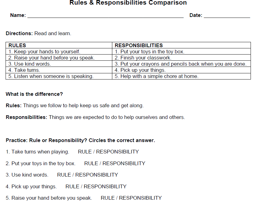 Rules and Responsibilities Social Studies