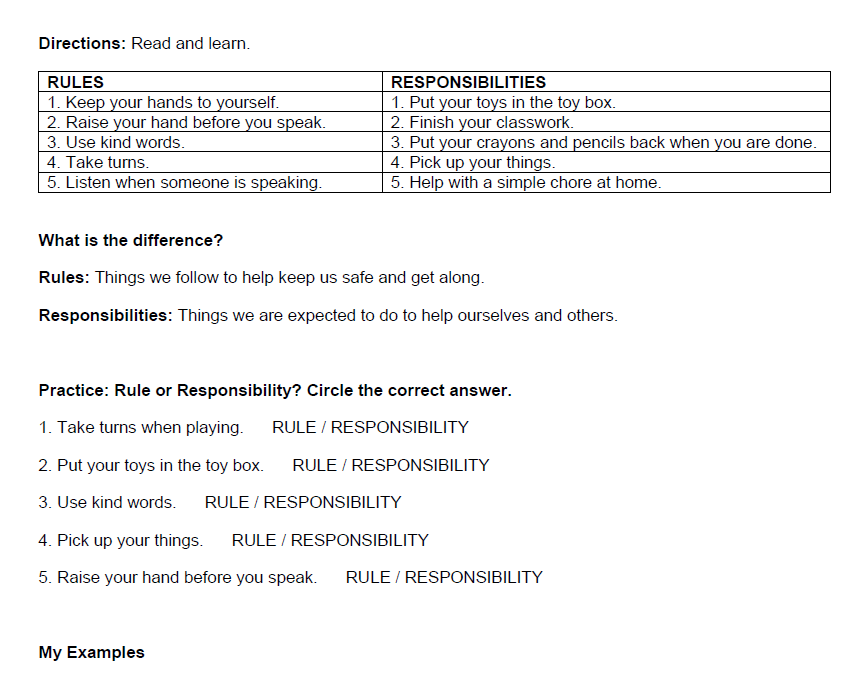 Rules and Responsibilities Social Studies
