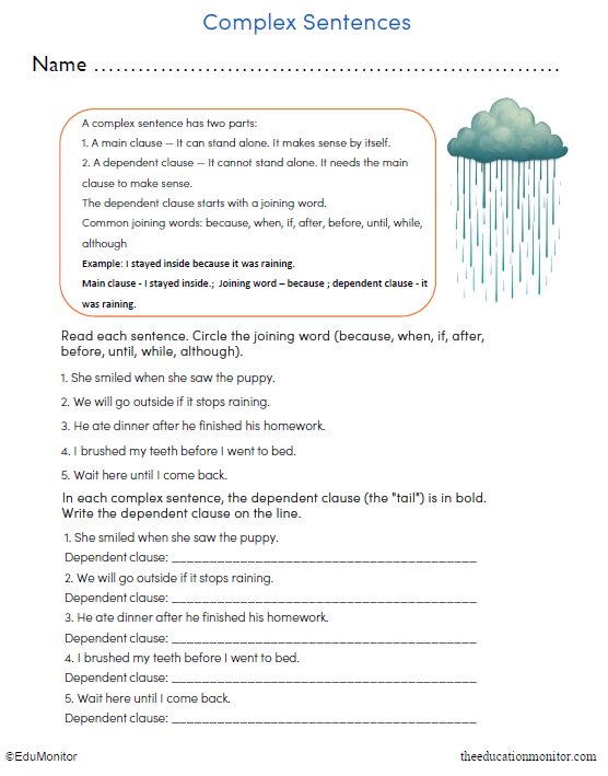 Grade 3 Complex Sentences Worksheet