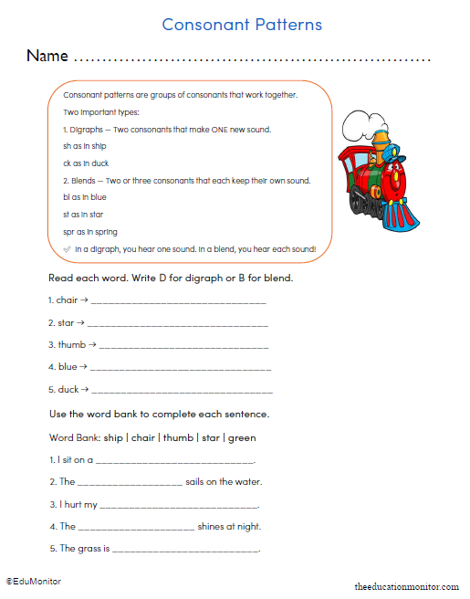 Grade 3 Consonant Patterns Worksheet