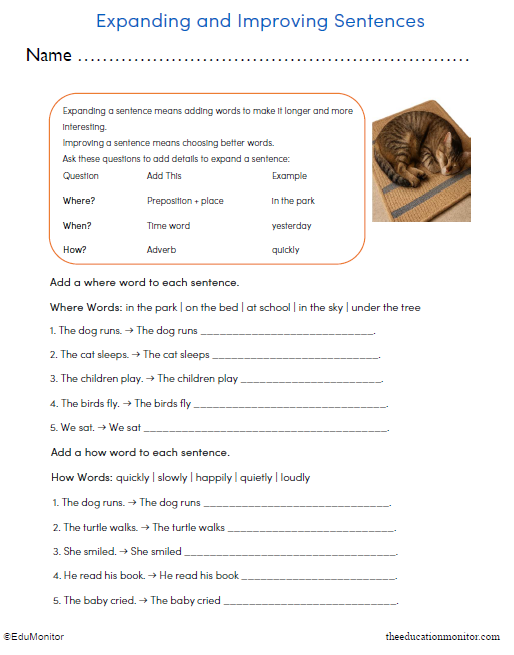 Expanding and Improving Sentences Worksheet for Grade 3
