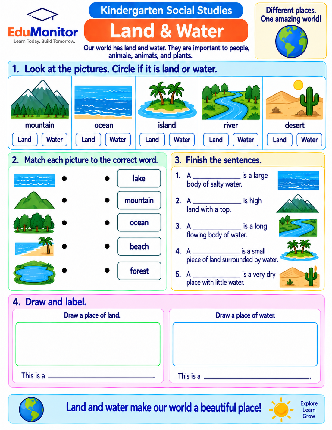 kindergarten social studies land and water