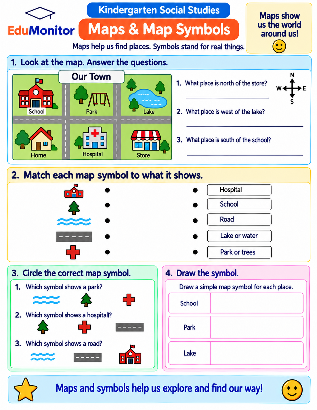 kindergarten Maps and maps symbols printables