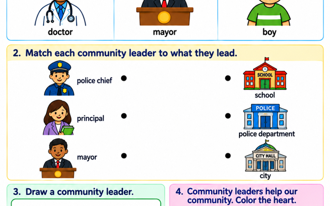 Community Leaders  Social Studies Worksheet for kids