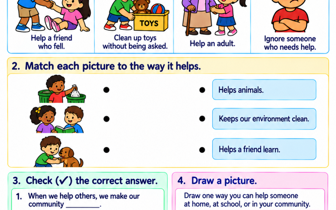 Kindergarten Helping Others Social Studies Printable