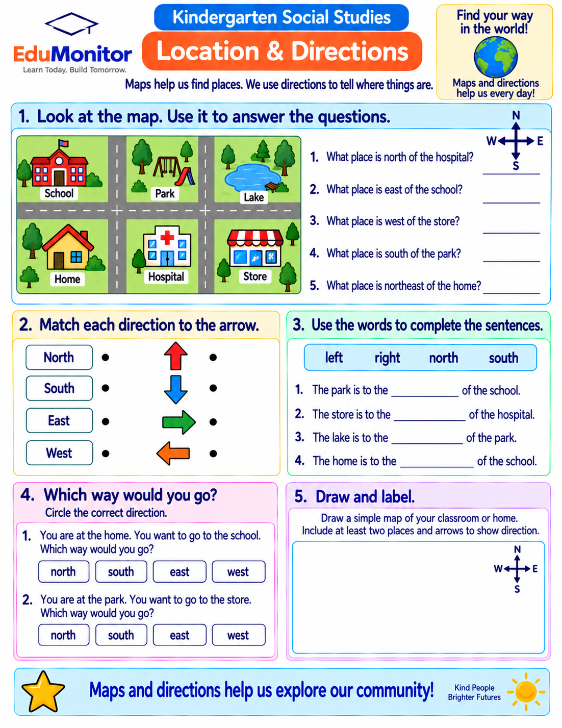 kindergarten social studies location and directions