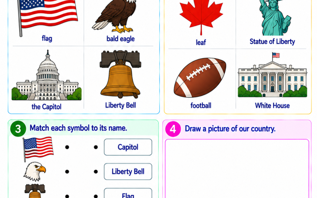 Our Country and Symbols Kindergarten Social Studies Worksheet