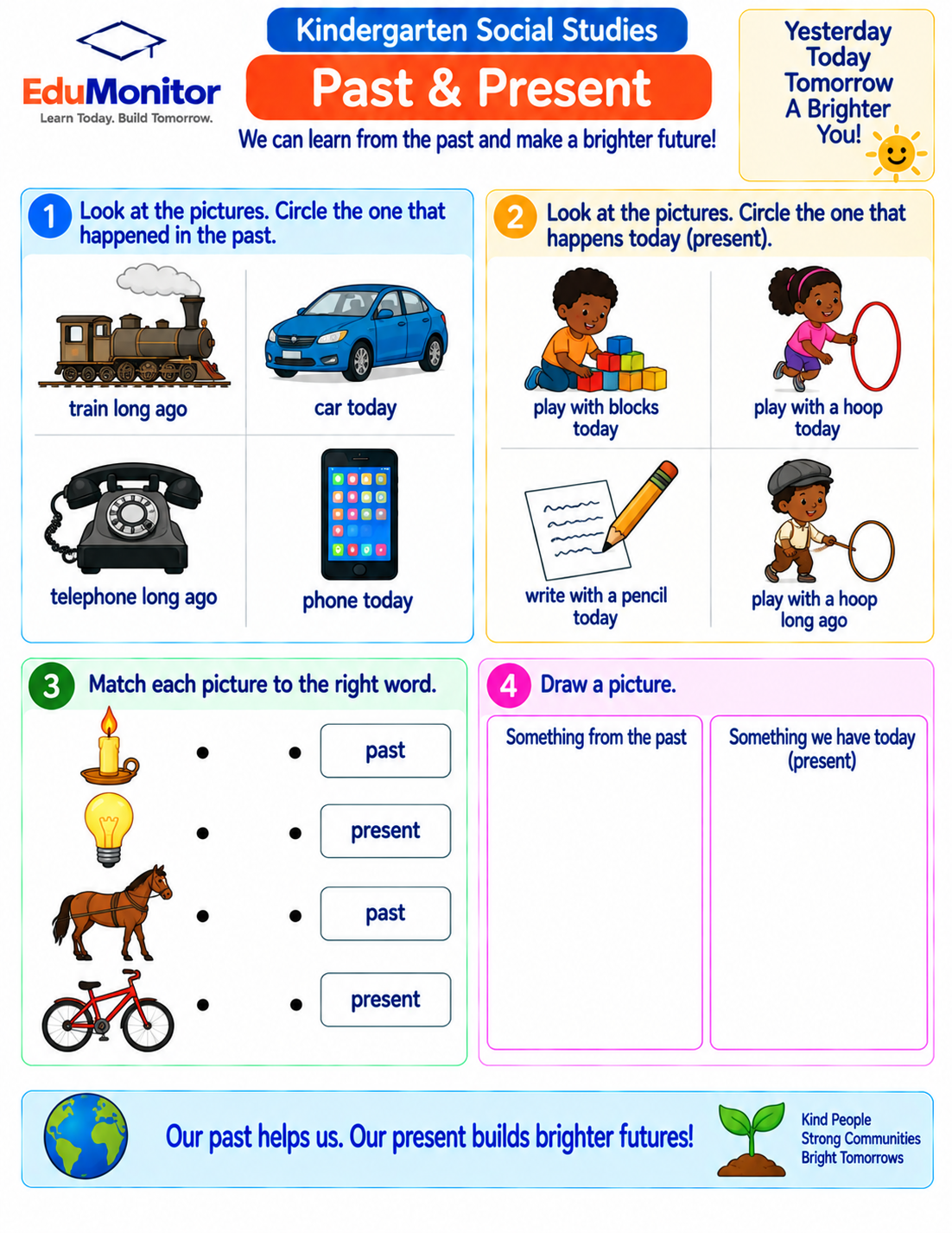 kindergarten- past and present kindergarten- past and present social studies worksheet