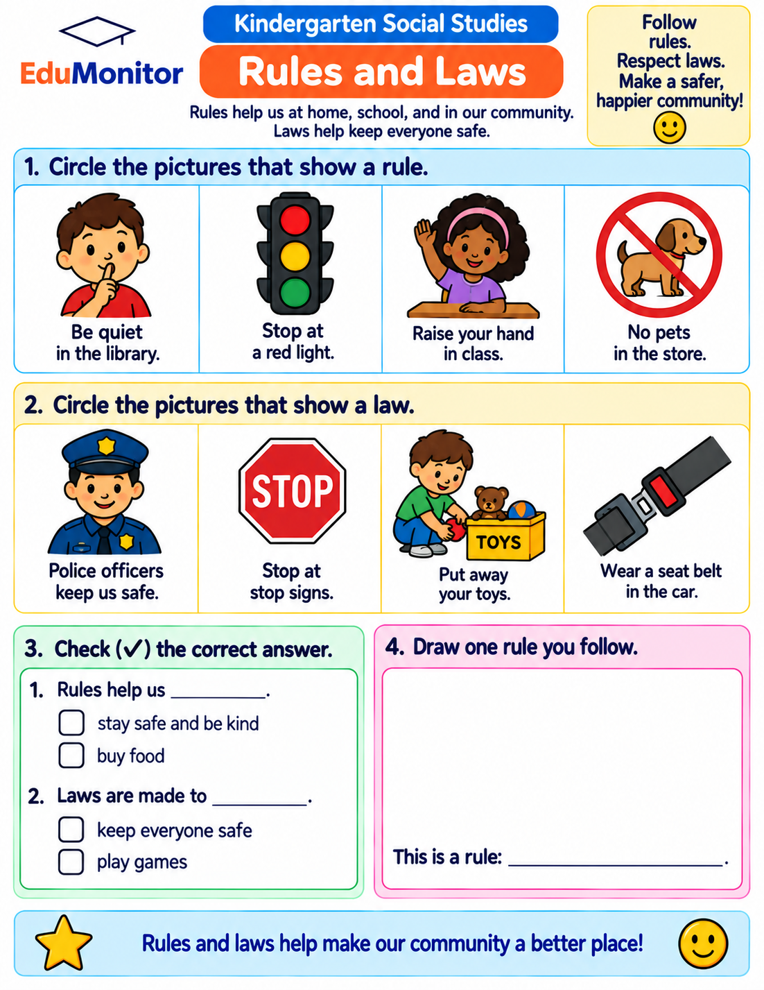 kindergarten rules and laws social studies worksheet