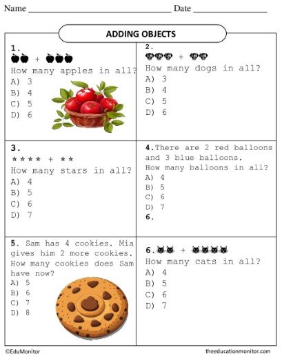 Grade Six Math Adding Objects EduMonitor Worksheet