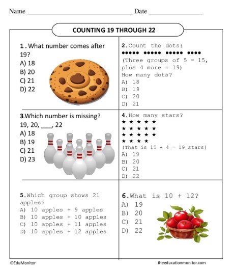 EduMonitor Worksheet Grade Six Math Counting 19 Through 22