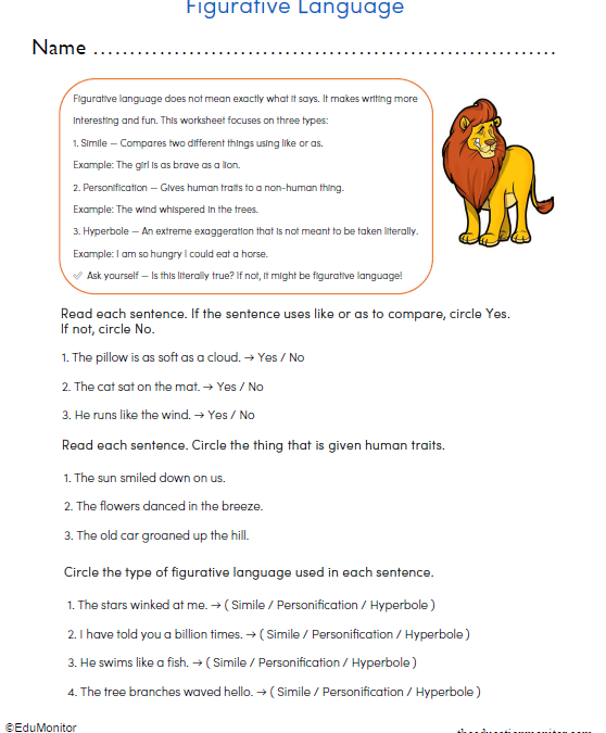Grade 3 Figurative Language Worksheet