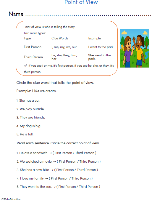 3rd Grade Point of View Worksheet