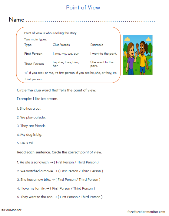 Grade 3 Point of View Worksheet_EduMonitor 3rd Grade Point of View Worksheet